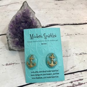 MODERN SPARKLES blue retro anchor post earrings